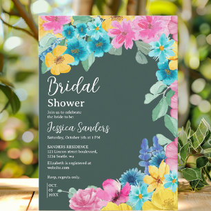 Summer floral Bridal Shower with Photo Green Invitation