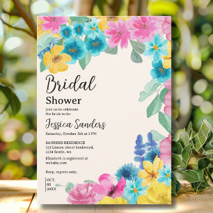 Summer floral Bridal Shower with Photo Yellow Invitation