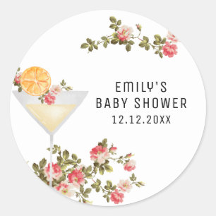 Summer Floral Brunch Bubbly Champagne Baby Shower Classic Round Sticker