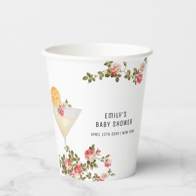 Summer Floral Brunch Bubbly Champagne Baby Shower  Paper Cups (Front)