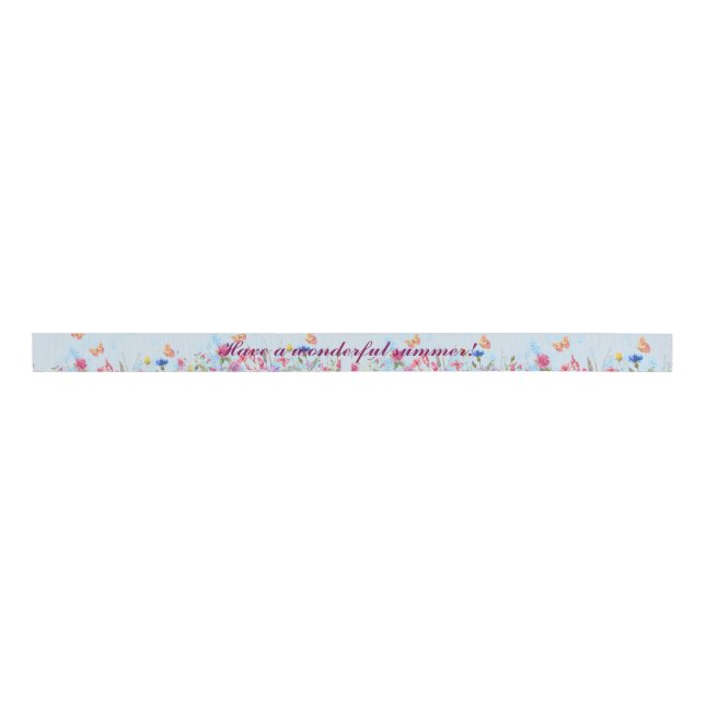Summer Floral Butterfly Ribbon Grosgrain Ribbon (Front)