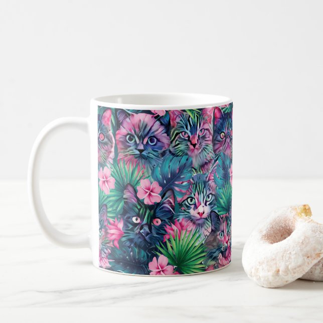 Summer floral cats coffee mug (With Donut)