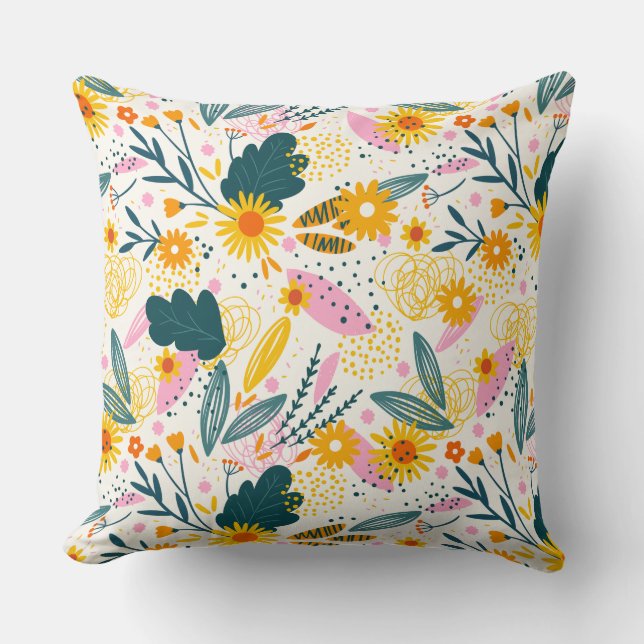 Summer Floral - Colourful Fun Flower Pattern Desig Cushion (Front)