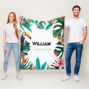  Summer Floral Custom Name Nursery Fleece Blanket