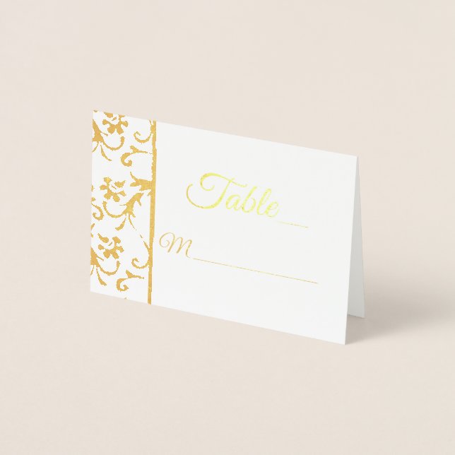 Summer Floral Damask Wedding Foil Place Card (Front)