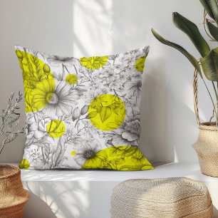 Summer Floral decorative Yellow Retro Peonies Cushion