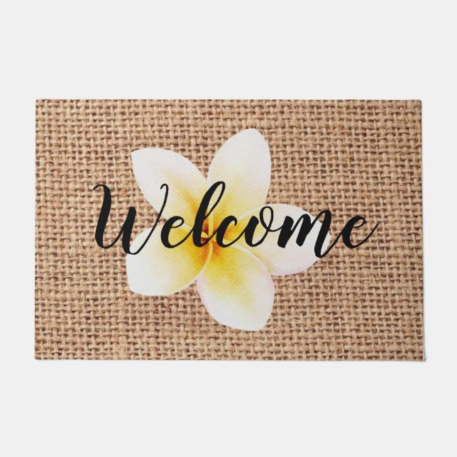 Summer floral design burlap vacation wife welcome doormat (Front)
