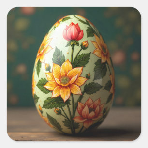 Summer Floral Easter Egg Square Sticker