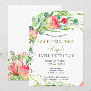 Summer floral elegant roses garden sweet sixteen invitation