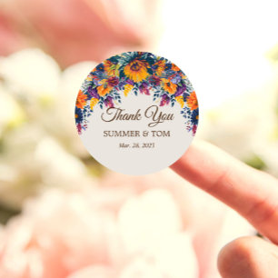Summer Floral elegant Thank you Classic Round Sticker