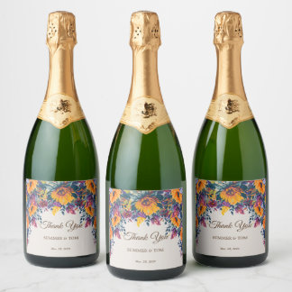 Summer Floral elegant Thank you Sparkling Wine Label
