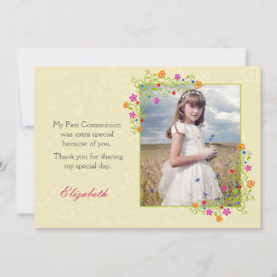 Summer Floral Frame, Yellow Photo Thank You Card