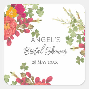 Summer Floral Garden Bridal Shower Square Sticker