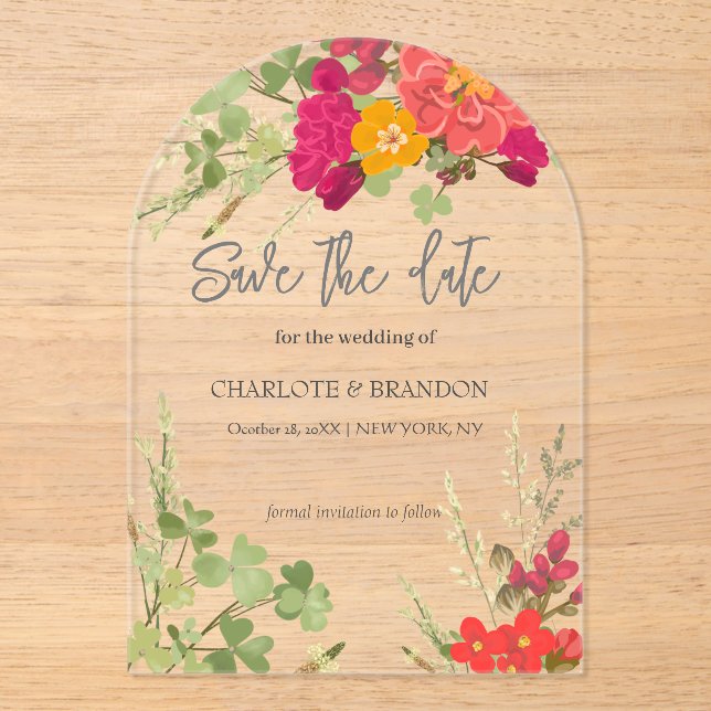 Summer Floral Garden Wildflowers Wedding  Acrylic Invitations (Front)