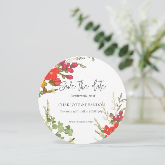 Summer Floral Garden Wildflowers Wedding  Announcement (Standing Front)