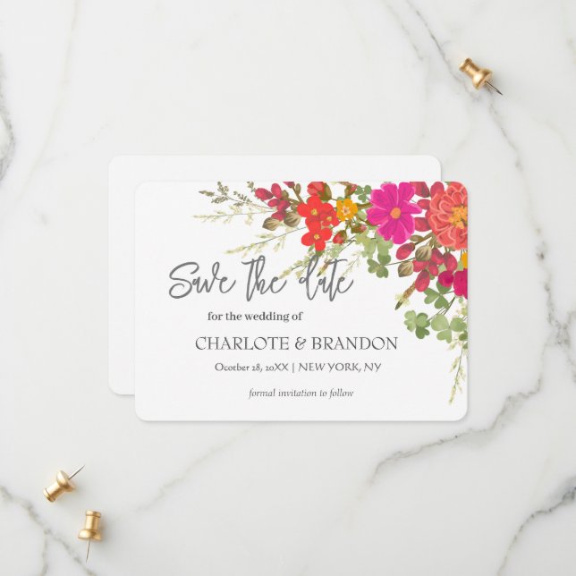Summer Floral Garden Wildflowers Wedding  Save The Date (Front/Back In Situ)