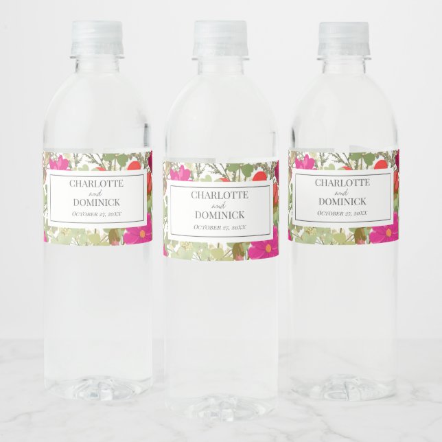 Summer Floral Garden Wildflowers Wedding  Water Bottle Label (Bottles)
