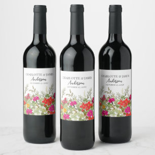 Summer Floral Garden Wildflowers Wedding Wine Label