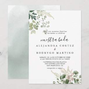 Summer Floral Green Foliage Nuestra Boda Wedding  Invitation