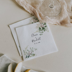 Summer Floral Green Foliage White Wedding  Napkin