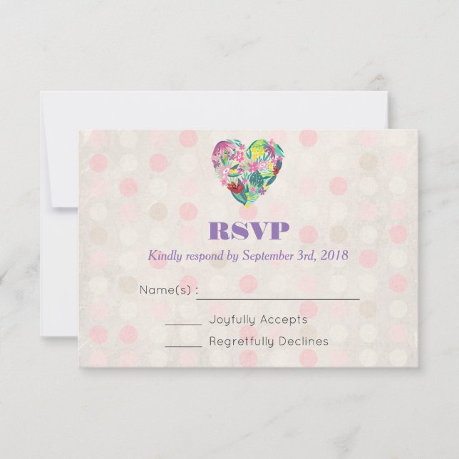Summer Floral Heart in Pink and Green Wedding RSVP (Front)