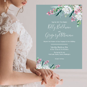 Summer Floral Mint Green Wedding Invitation