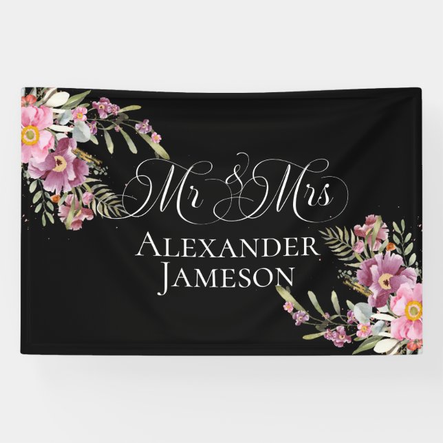Summer Floral Mr & Mrs Wedding Banner (Horizontal)