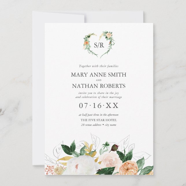 Summer Floral Orange Botanical Monogram Wedding In Invitation (Front)