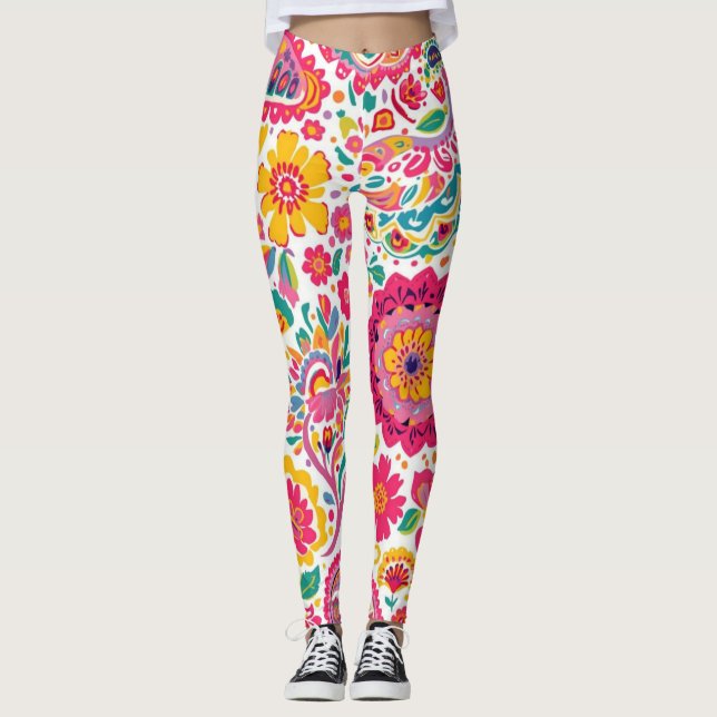 Summer Floral Paisley Pattern Leggings (Front)