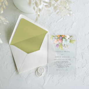 Summer Floral Pastel Wedding Acrylic Invitations