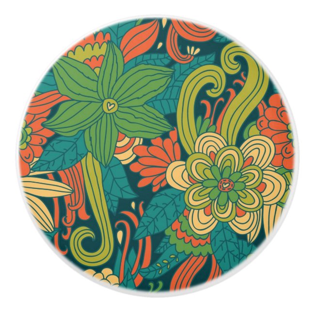 Summer floral pattern ceramic knob (Front)