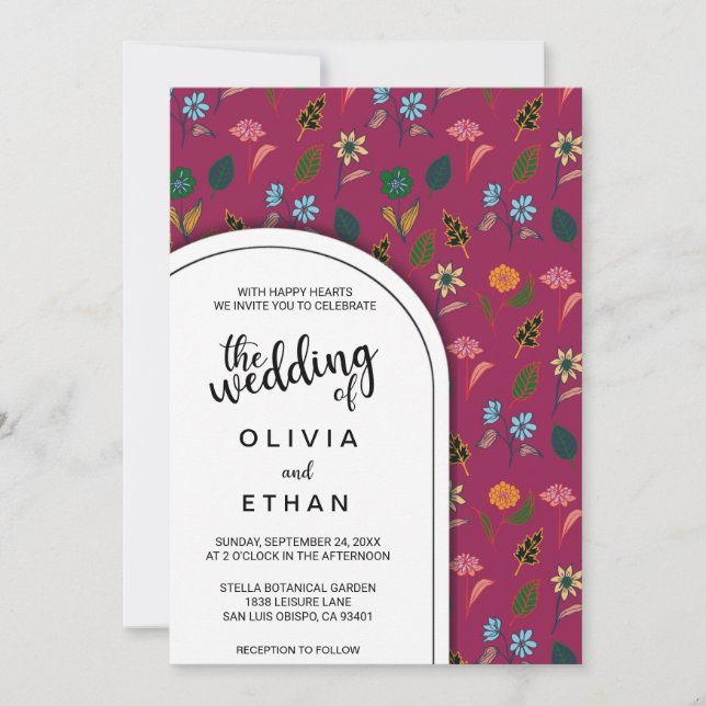Summer floral pattern elegant Wedding Invitation (Front)