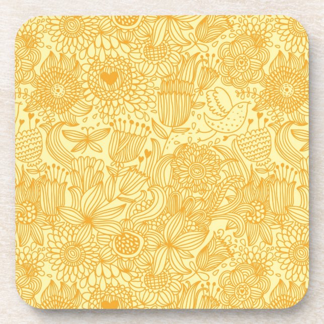 Summer floral pattern in warm colours coaster (Front)