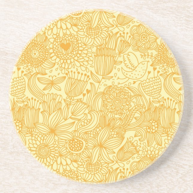 Summer floral pattern in warm colours coaster (Front)