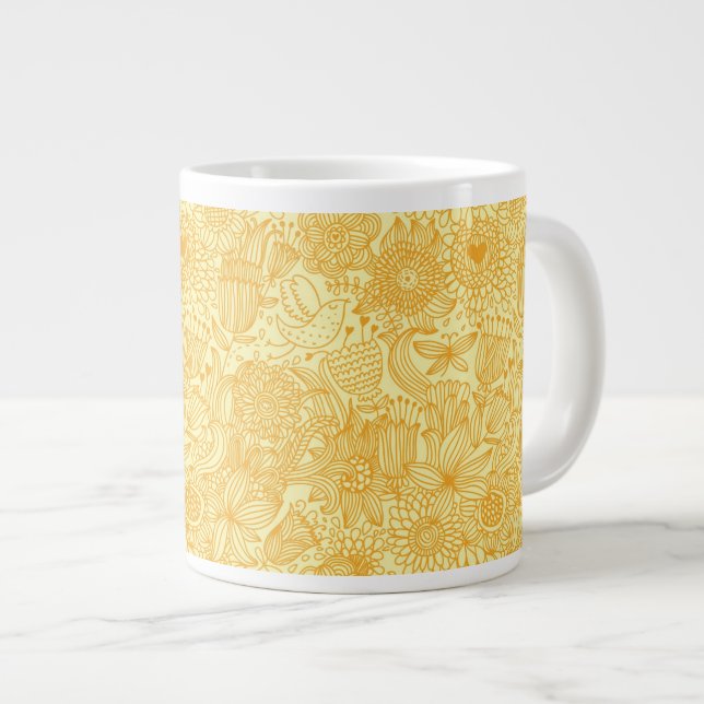 Summer floral pattern in warm colours large coffee mug (Front Right)