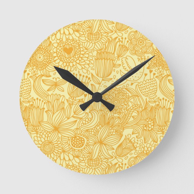 Summer floral pattern in warm colours round clock (Front)