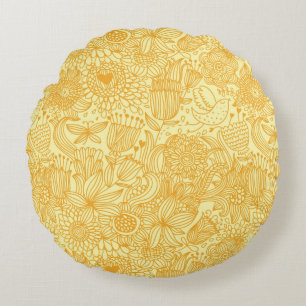 Summer floral pattern in warm colours round cushion