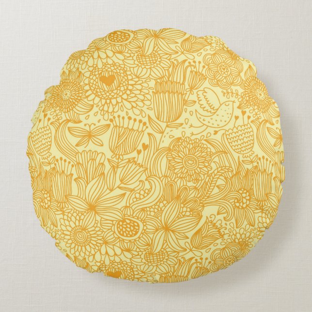 Summer floral pattern in warm colours round cushion (Front)