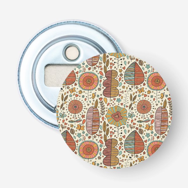 Summer floral pattern made of leaves bottle opener (Front)