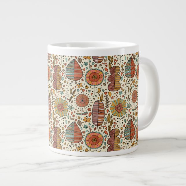 Summer floral pattern made of leaves large coffee mug (Front Right)