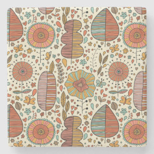 Summer floral pattern made of leaves stone coaster