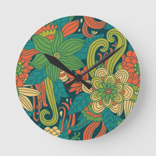 Summer floral pattern round clock (Front)