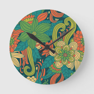 Summer floral pattern round clock