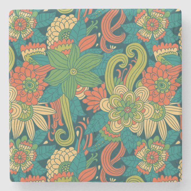 Summer floral pattern stone coaster (Front)