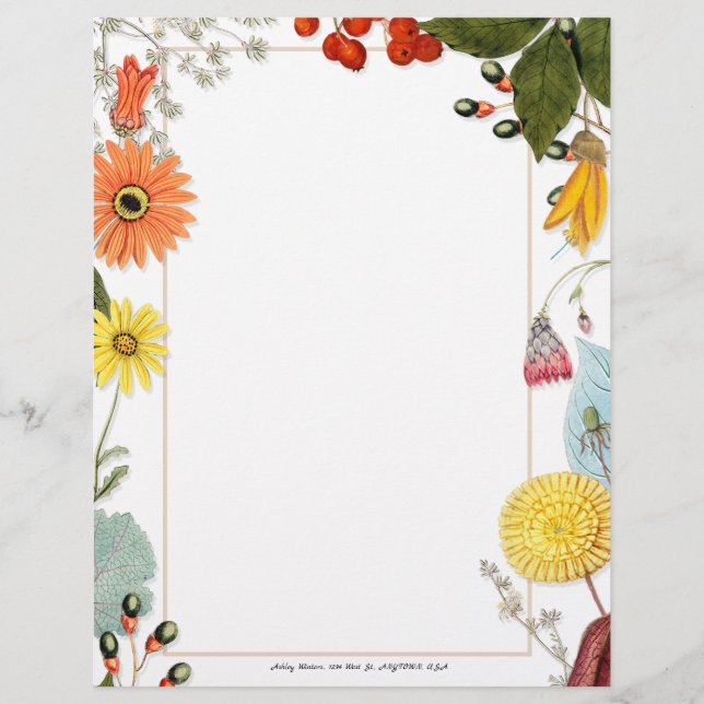 Summer Floral Personalised Custom Letterhead (Front)