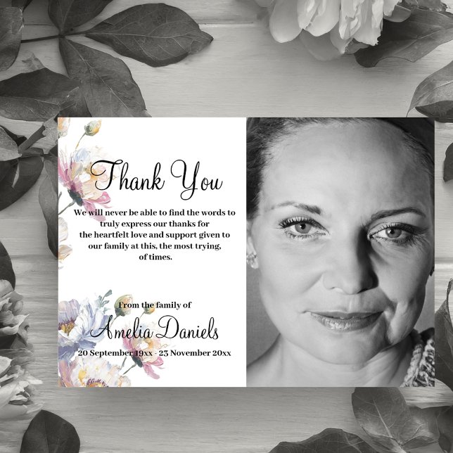 Summer Floral Photo In Memory Thank You Card (Creator Uploaded)