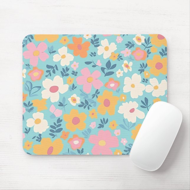 Summer Floral Print Mouse Pad (With Mouse)