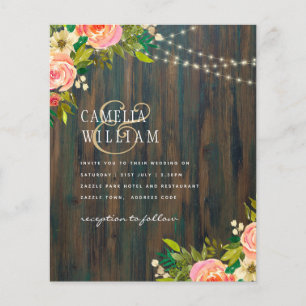 Summer Floral RUSTIC WOOD Pink Flowers Wedding Inv Flyer