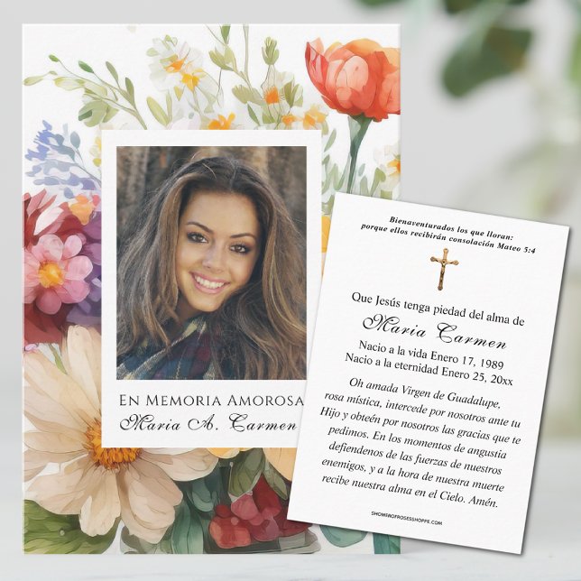 Summer  Floral Spanish Funeral Prayer  Place Card (Creator Uploaded)
