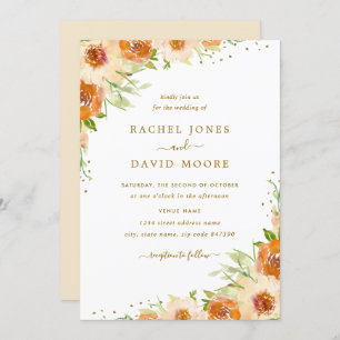 Summer Floral Watercolor Gold Wedding Invitation
